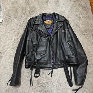 Harley-Davidson Black Leather Jacket with Purple Lining